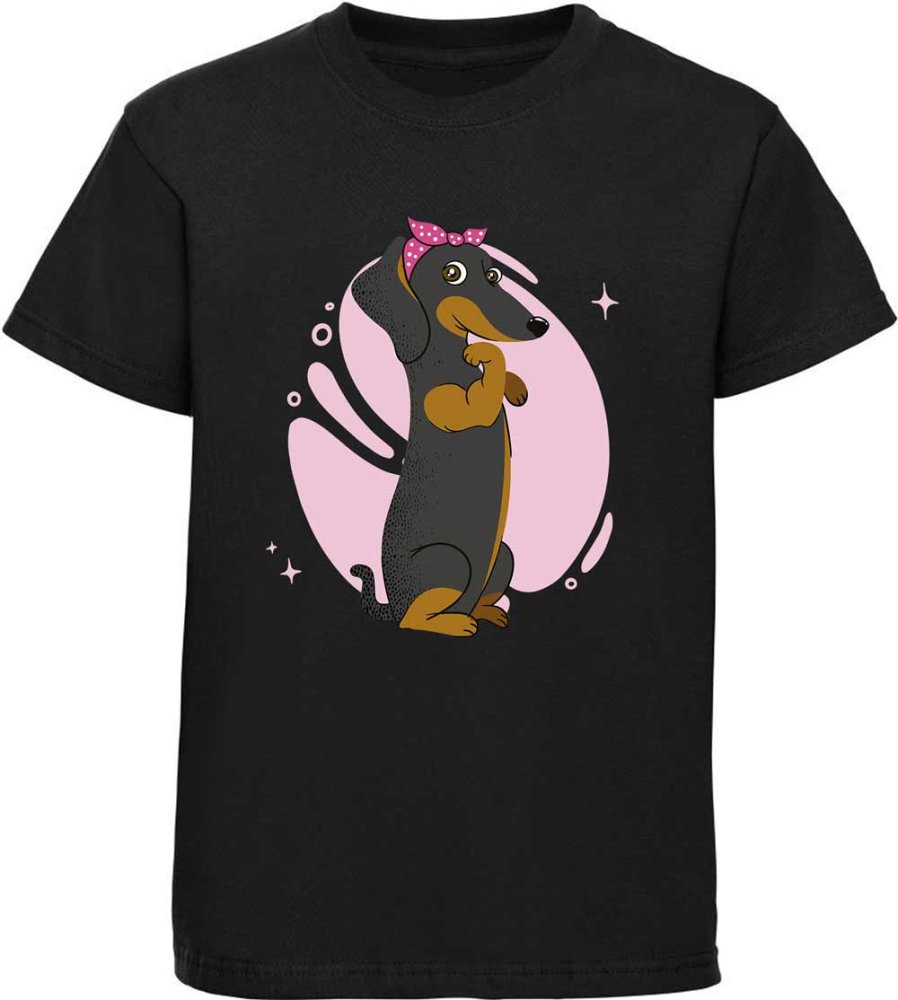 Bedrucktes Kinder T-Shirt Dackel mit Haarschleife